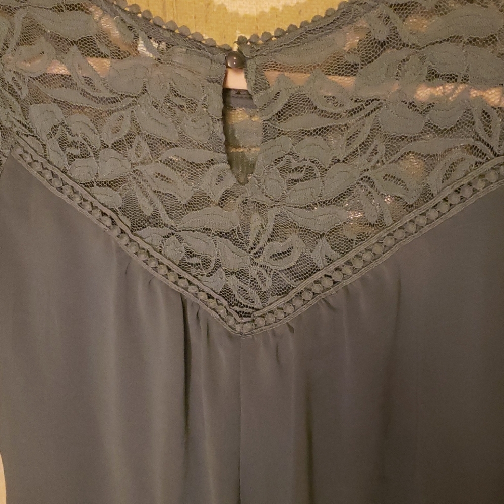 Lace Neck Dark Teal Shift Dress 3/4 Sleeve Size M - Picture 6 of 7